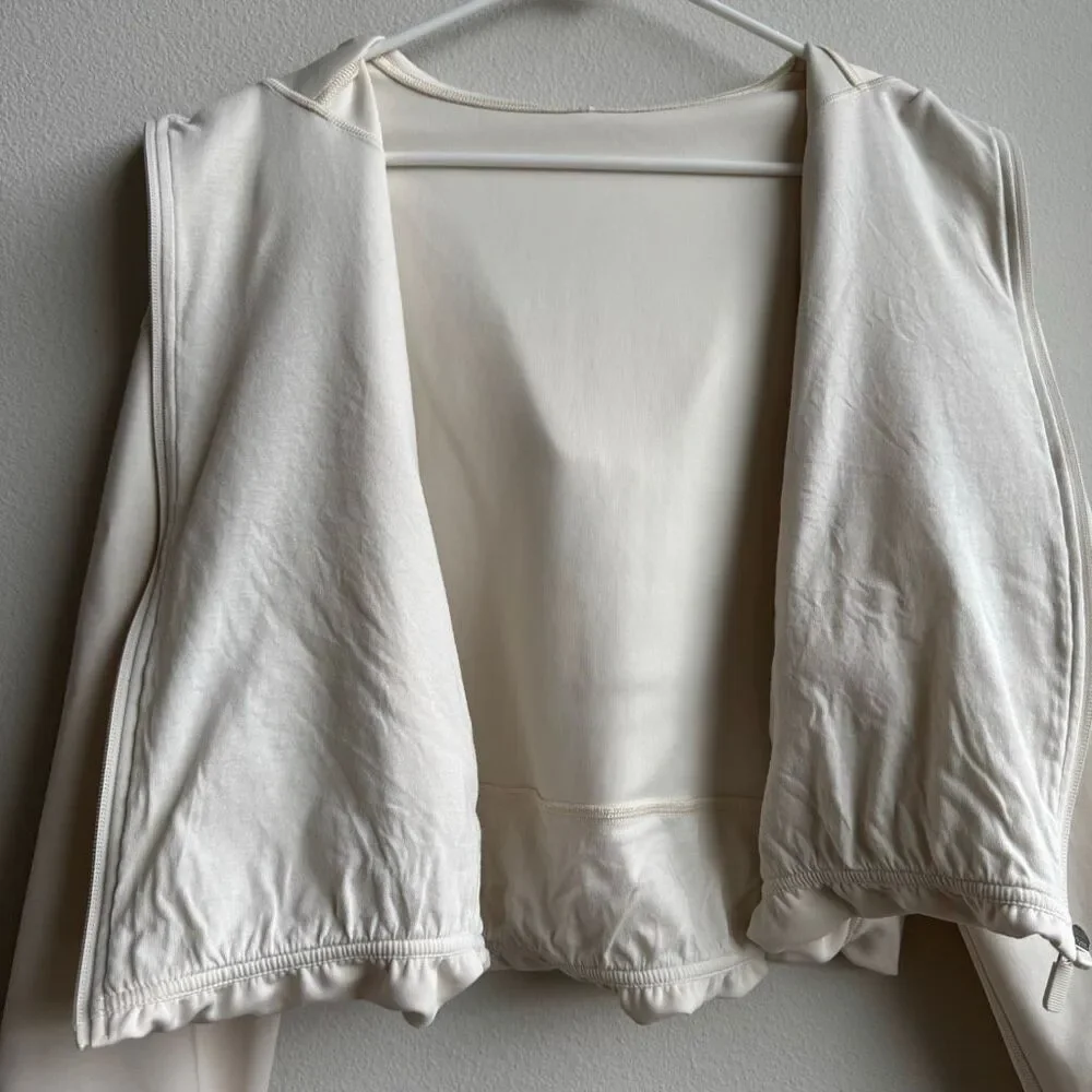 Lululemon Brushed Softstreme Hood Full Zip Up Size 8 Medium Ivory Bone
